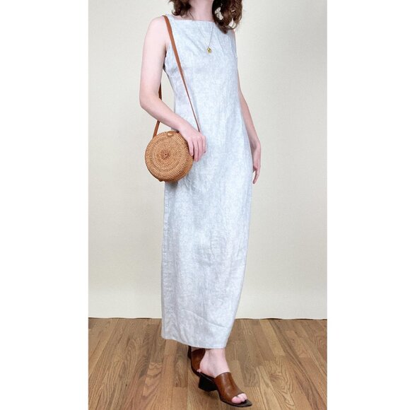 Vintage 100% Linen Gap Maxi Dress Floral Summer Sun Coastal Cowgirl Boho Beach - Picture 2 of 8